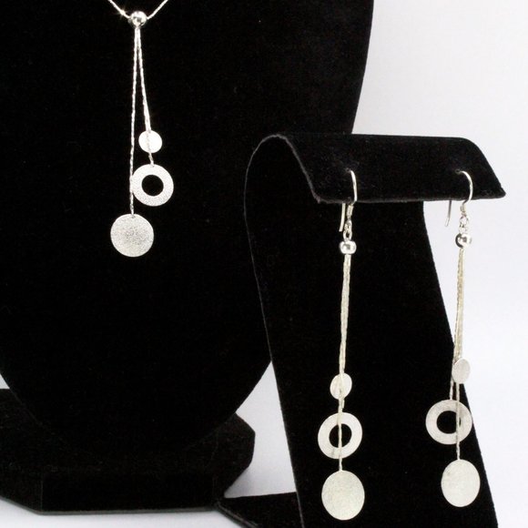 Contemporary Sterling Silver Drop Circular Exquisite Dainty Necklace Set - Picture 2 of 10